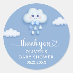 Soft pastel blue cloud 9 boy baby shower  classic round sticker