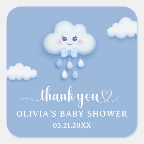 Soft pastel blue cloud 9 boy baby shower  square sticker