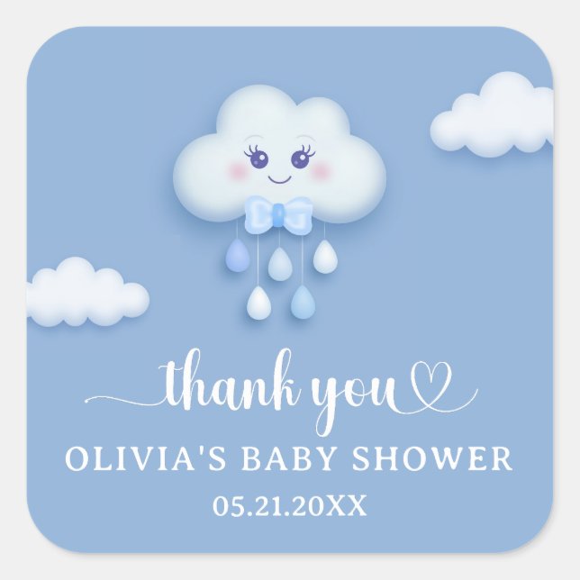 Soft pastel blue cloud 9 boy baby shower  square sticker (Front)