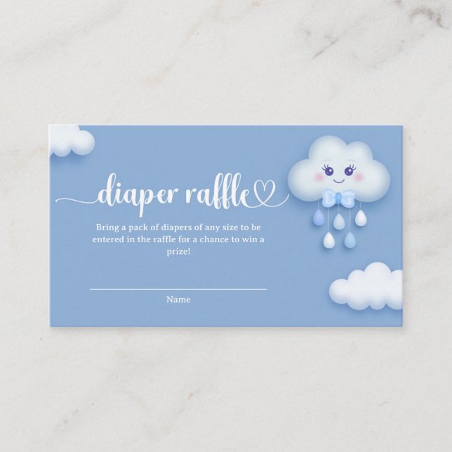 Soft pastel blue cloud nine boy baby diaper raffle enclosure card (Front)