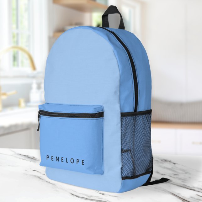 Soft Pastel Blue Color Block Modern Monogrammed Printed Backpack