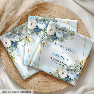 Soft pastel blue dusty green white gold wedding cloth napkin