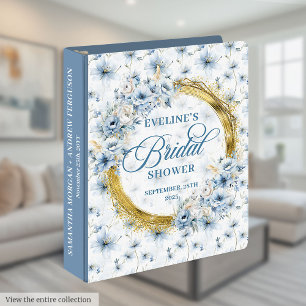Soft Pastel Blue Gold Boho Wild Flowers Memory  3 Ring Binder