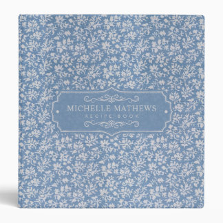 Soft Pastel Blue & Gray White Floral Boho Pattern 3 Ring Binder