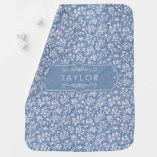 Soft Pastel Blue & Gray White Floral Boho Pattern Baby Blanket