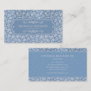Soft Pastel Blue & Gray White Floral Boho Pattern Business Card