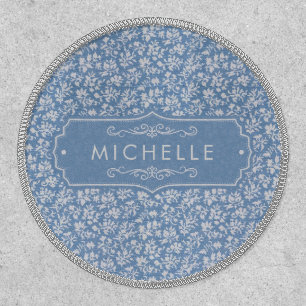 Soft Pastel Blue & Gray White Floral Boho Pattern Patch
