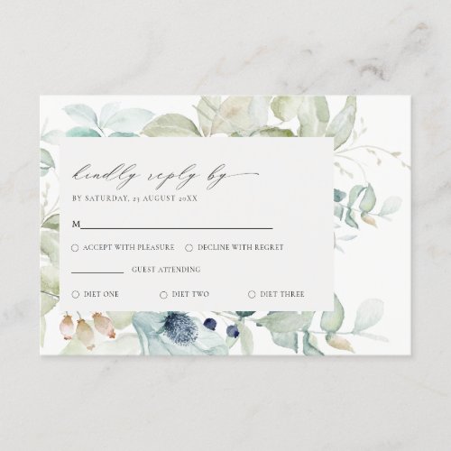 Soft Pastel Blue Green Foliage Frame Wedding RSVP Enclosure Card