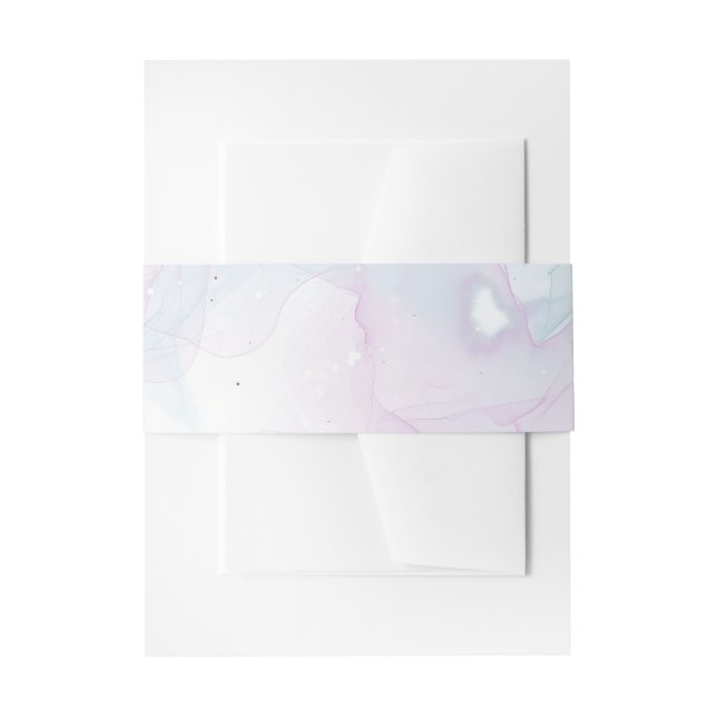 Soft Pastel Blue, Lilac, and Gold Alcohol Ink Invitation Belly Band (Front Example)