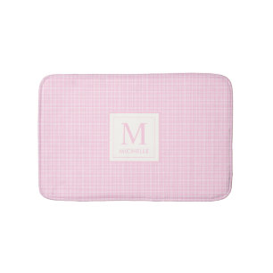 Soft Pastel Blush Baby Pink and White Checkered Bath Mat