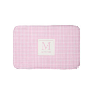 Soft Pastel Blush Baby Pink and White Checkered Bath Mat