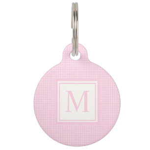 Soft Pastel Blush Baby Pink and White Checkered Pet ID Tag