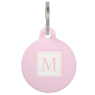 Soft Pastel Blush Baby Pink and White Checkered Pet ID Tag