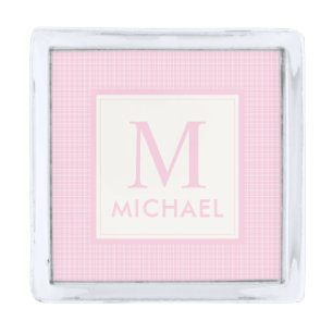 Soft Pastel Blush Baby Pink and White Checkered Silver Finish Lapel Pin