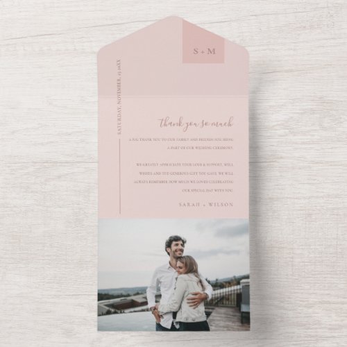 Soft Pastel Blush Dusky Pink Wedding Thank You All In One Invitation