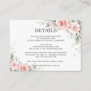 Soft Pastel Blush Pink Floral Wedding Details Info Enclosure Card