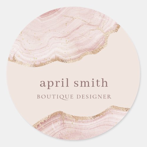 Soft Pastel Blush Rose Gold Agate Marble Texture Classic Round Sticker