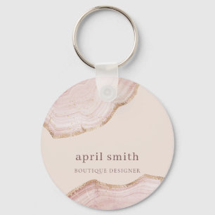 Soft Pastel Blush Rose Gold Agate Marble Texture Keychain