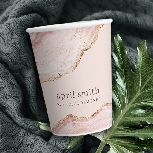  Soft Pastel Blush Rose Gold Agate Marble Texture Paper Cups
