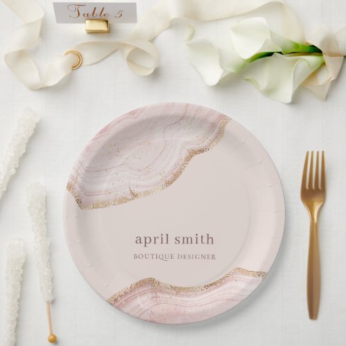  Soft Pastel Blush Rose Gold Agate Marble Texture Paper Plates