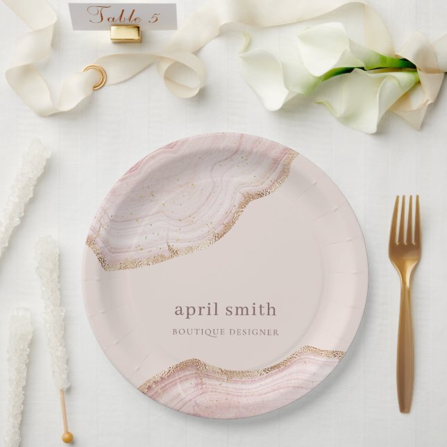  Soft Pastel Blush Rose Gold Agate Marble Texture Paper Plates (Wedding)