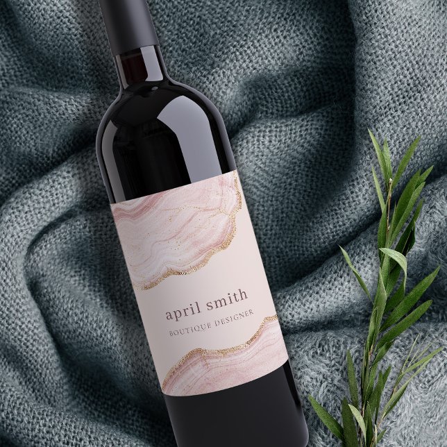  Soft Pastel Blush Rose Gold Agate Marble Texture Wine Label (Creator Uploaded)