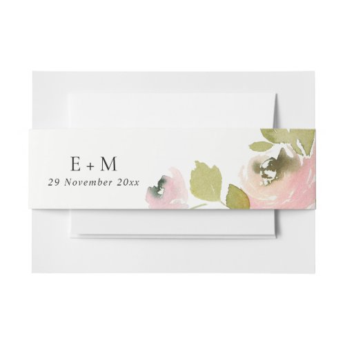 SOFT PASTEL BLUSH ROSE WATERCOLOR FLORAL WEDDING INVITATION BELLY BAND