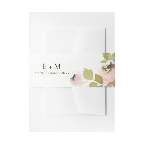 SOFT PASTEL BLUSH ROSE WATERCOLOR FLORAL WEDDING INVITATION BELLY BAND