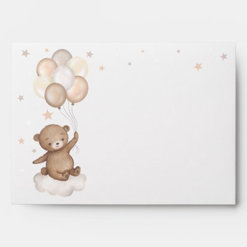 Soft Pastel Brown Teddy Bear Balloons Clouds Stars Envelope