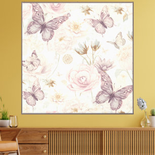 “Soft Pastel Butterfly Floral Canvas Art” Print