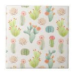 Soft Pastel Cactus &amp; Succulent Pattern Ceramic Tile