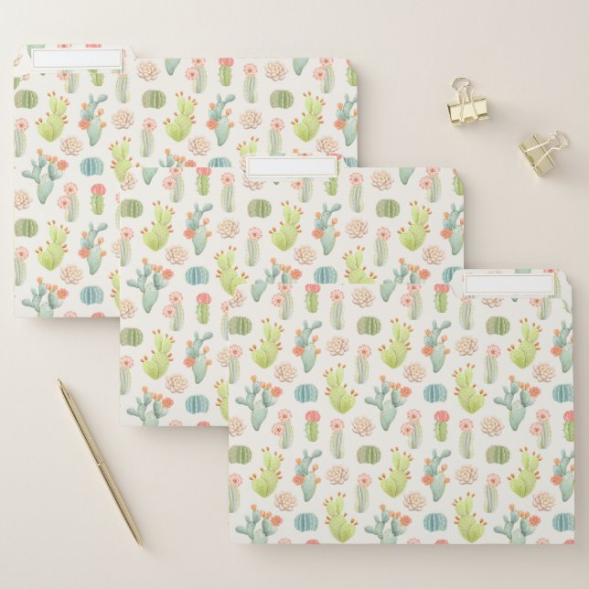 Soft Pastel Cactus & Succulent Pattern File Folder (Set)