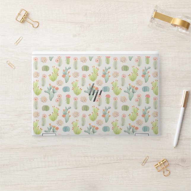 Soft Pastel Cactus & Succulent Pattern HP Laptop Skin (Desk)