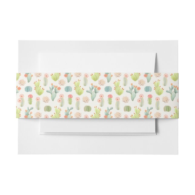 Soft Pastel Cactus & Succulent Pattern Invitation Belly Band (Front Example)