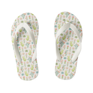 Soft Pastel Cactus & Succulent Pattern Kid's Flip Flops