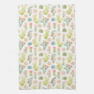 Soft Pastel Cactus & Succulent Pattern Kitchen Towel