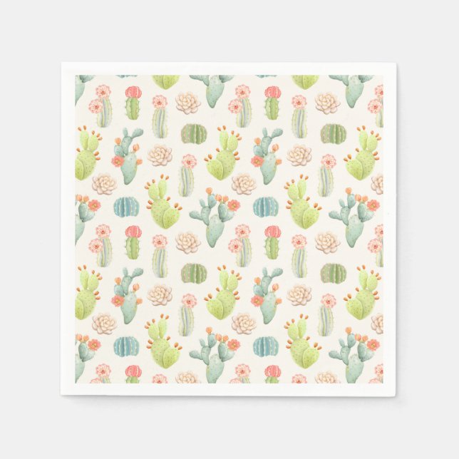 Soft Pastel Cactus & Succulent Pattern Napkins (Front)