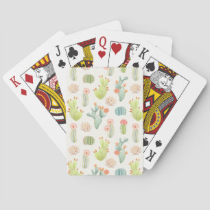 Soft Pastel Cactus & Succulent Pattern Poker Cards