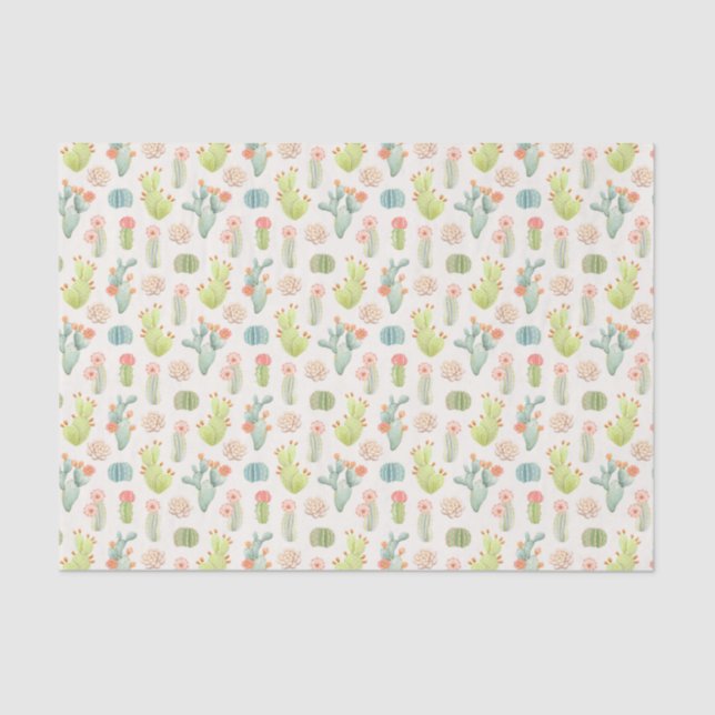 Soft Pastel Cactus & Succulent Pattern Tissue Paper (Front)