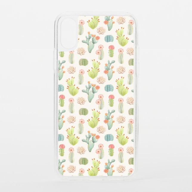 Soft Pastel Cactus & Succulent Pattern Uncommon iPhone Case (Back)