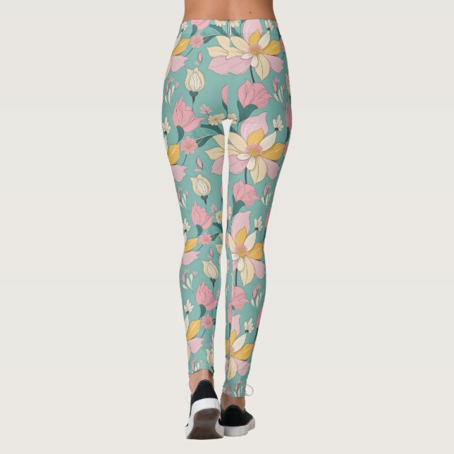 Soft pastel color floral pattern leggings (Back)