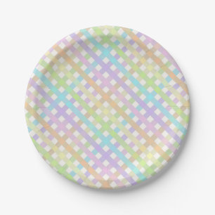 Soft Pastel Colorful Rainbow Gingham Plaid Paper Plates
