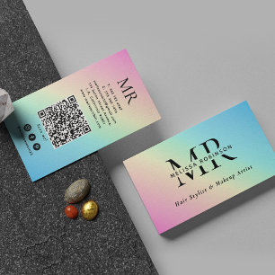 Soft Pastel Colorful Rainbow Gradient Monogram Business Card