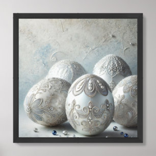 Soft pastel colors glass silver blue Easter eggs Framed Art