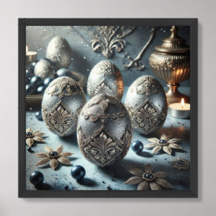 Soft pastel colors glass silver blue Easter eggs Framed Art