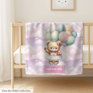 Soft pastel colors purple pink teddy bear balloons baby blanket