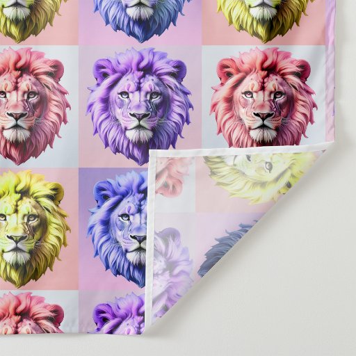 Soft Pastel Colour Lion Head Check Pattern Design  Fabric