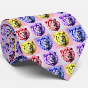 Soft Pastel Colour Lion Head Check Pattern Design Neck Tie