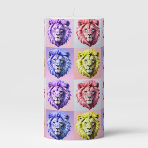 Soft Pastel Colour Lion Head Check Pattern Design Pillar Candle