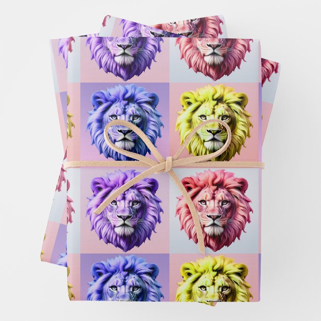Soft Pastel Colour Lion Head Check Pattern Design  Wrapping Paper Sheets (Creator Uploaded)